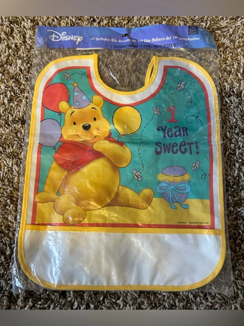 Winnie the Pooh Disney 1st Birthday 1 Year Disposable Bib Hallmark